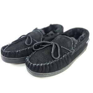 Bearpaw Moc II Black Suede Wool Lined Slippers Women’s Size 8